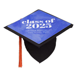 Class of 2024 Retro Blue Watercolor Personalized Graduation Cap Topper