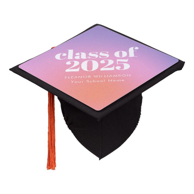 Class of 2024 Retro Pink Gradient Personalized  Graduation Cap Topper (Angled)
