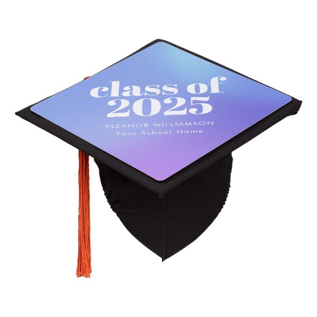 Class of 2024 Retro Purple Gradient Personalized  Graduation Cap Topper (Angled)
