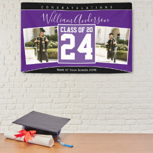 Class of 2024 Royal Purple Black Graduation Photo Banner