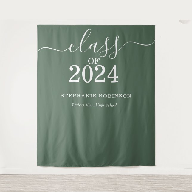 Class of 2024 Sage Green Graduation Backdrop Prop Tapestry (Front)