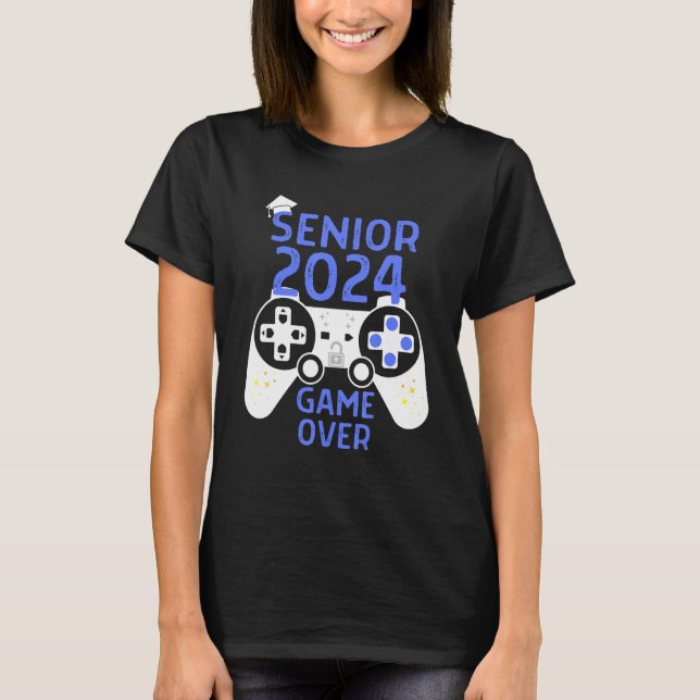 Class Of 2024 Senior Video Game Over School Gamer  T-Shirt (Front)