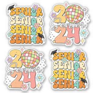 Class of 2024 Seniors Retro Disco Flower Stickers