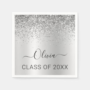 Class of 2024 Silver Black Glitter Graduate Napkin