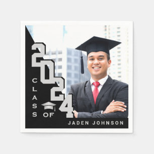 Class of 2024 Silver Black PHOTO Graduation Party Napkin