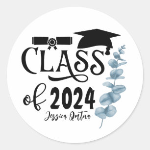 Class Of 2024 simple black and white Classic Round Sticker