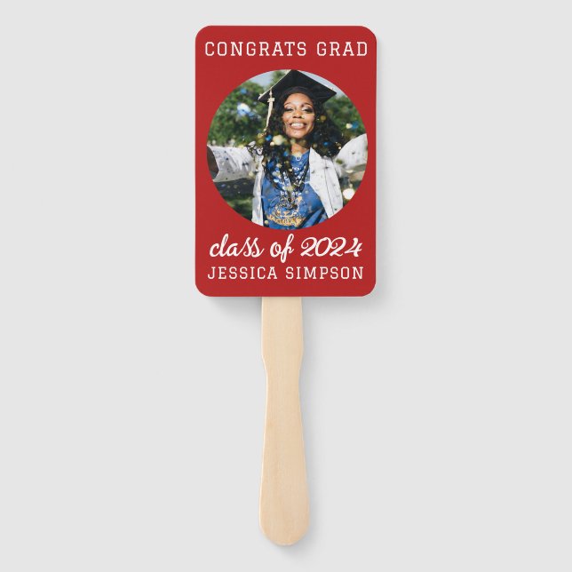 Class of 2024 simple Graduation photo modern Hand Fan (Back)