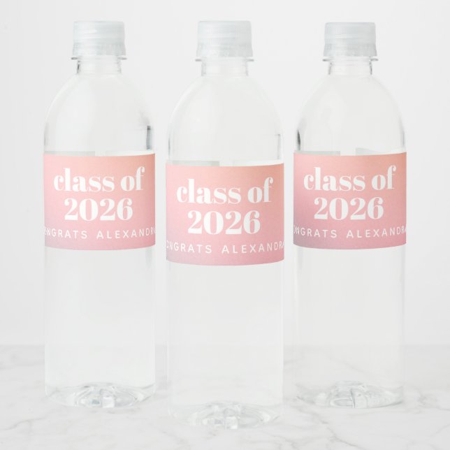 Class of 2024 Trendy Colourful Gradient Custom   Water Bottle Label (Bottles)