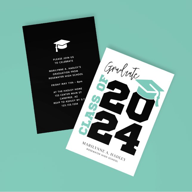 Class of 2024 Turquoise and Black Graduation Invitation (Creator Uploaded)
