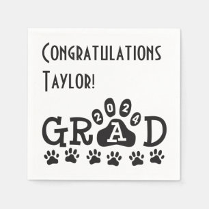 class of 2024 white black grad paw prints napkin
