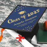 Class of 2025 Academic Achievement Celebration Graduation Cap Topper<br><div class="desc">Showcase your success with this striking graduation cap topper. The bold blue colour and golden accents create a visually appealing design. Easily personalize every detail using Zazzle’s editing options to create something uniquely yours.</div>