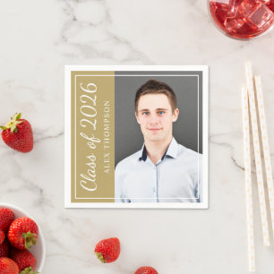 Class of 2025 Antique Gold Graduation Party Photo Napkin