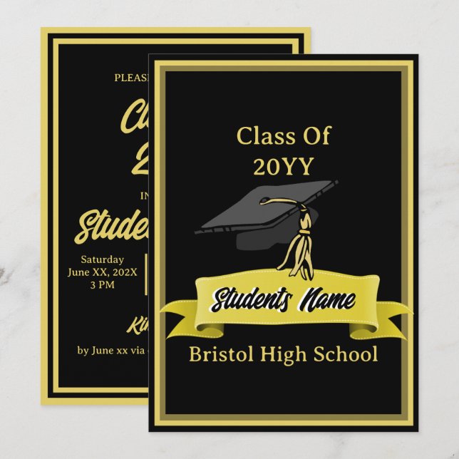 Class of 2025 Black and Gold Graduation Party Invitation (Front/Back)