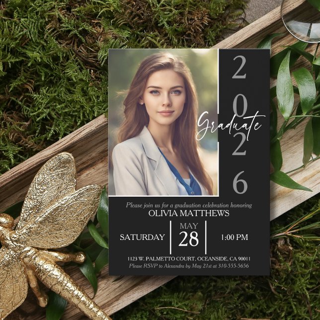 Class of 2025 Black Custom Photo Graduation  Invitation (Creator Uploaded)
