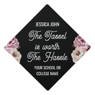 Class of 2025 Black Elegant Floral  Graduation Cap Topper