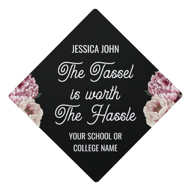 Class of 2025 Black Elegant Floral  Graduation Cap Topper (Front)