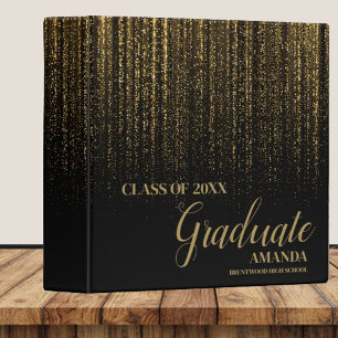 Class Of 2025 Black Gold Glitter Graduation Binder