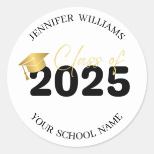 class of 2025 black gold graduation stylish  classic round sticker