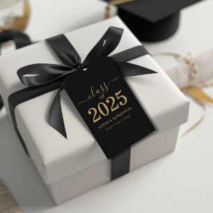 Class of 2025 Black Gold Script Graduation  Gift Tags