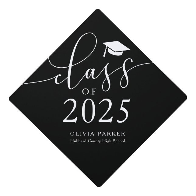 Class of 2025 Black Graduation   Graduation Cap Topper (Front)