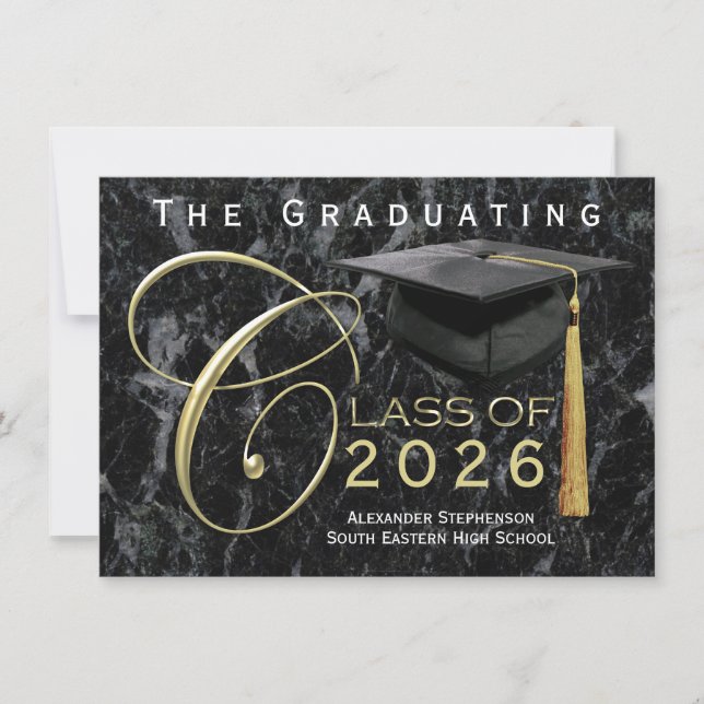 Class of 2025 Black Marble Graduation Announcement (Front)