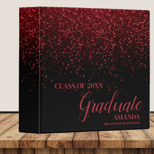 Class Of 2025 Black Red Glitter Graduation Binder