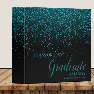 Class Of 2025 Black Teal Glitter Graduation Binder