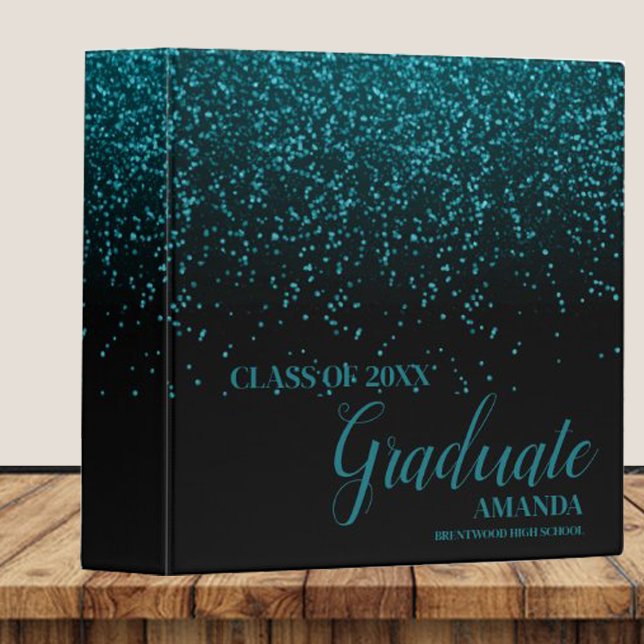 Class Of 2025 Black Teal Glitter Graduation Binder (Creator Uploaded)
