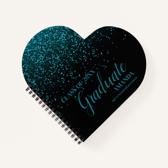 Class Of 2025 Black Teal Glitter Graduation Gift Notebook (Front)