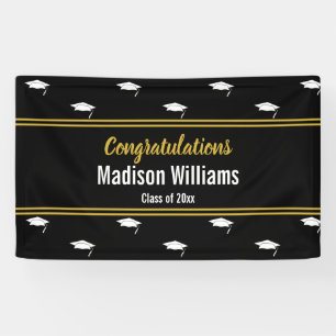 Class of 2025 Black White Gold Graduation Name Banner