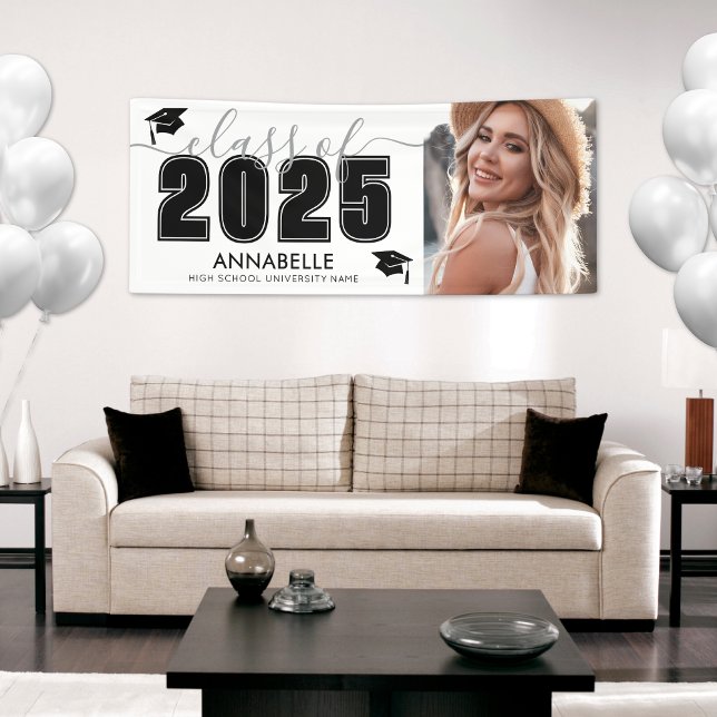 Class Of 2025 Black White Photo Graduation Party Banner (Class Of 2025 Black White Photo Graduation Party Banner )