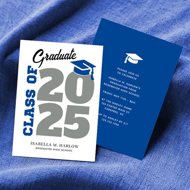 Class of 2025 Blue and Grey Retro Graduation Invitation (Creator Uploaded)