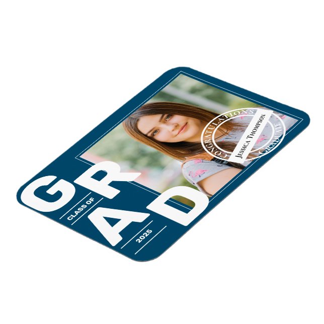 Class of 2025 Blue Bold Font Photo Graduation Magnet (Left Side)