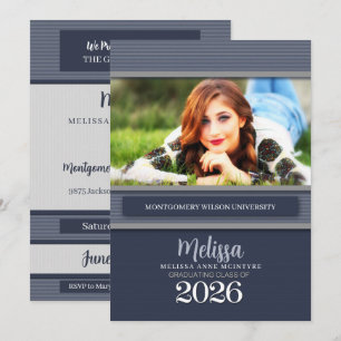 Class of 2025 Blue Pinstripe Photo Graduation Invitation
