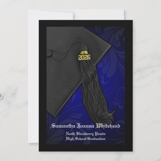 Class of 2025 Blue Tassel Charm Black Graduation Invitation (Front)