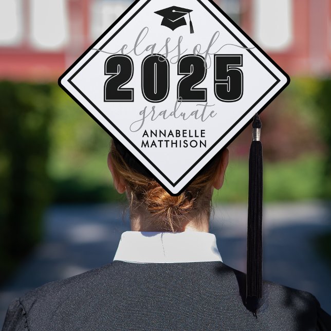 Class Of 2025 Bold Elegant Black White Graduation Cap Topper (Class Of 2025 Bold Elegant Black White Graduation Cap Topper)