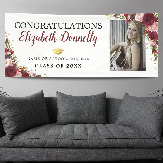 Class of 2025 Burgundy Gold Graduation Photo Banner (Creator Uploaded)