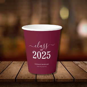 Class of 2025 Burgundy Graduation Party Paper Cups