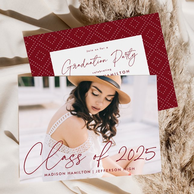 Class of 2025 Burgundy Script Graduation Party Invitation (Creator Uploaded)