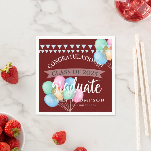 Class of 2025 Celebration Balloon Graduation Party Napkin (Insitu)