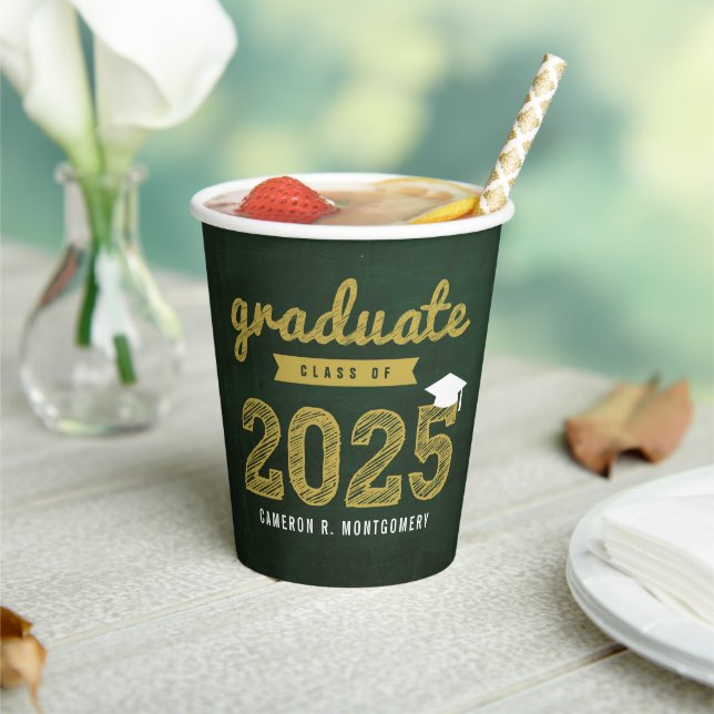 Class Of 2025 Chalkboard Sketch Graduation Party Paper Cups (Insitu)