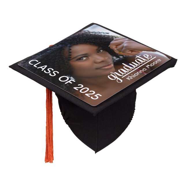 Class of 2025 Chic Modern Photo Graduation  Graduation Cap Topper (Angled)