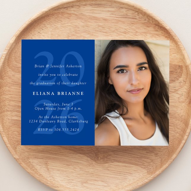 Class of 2025 classic blue graduation party photo invitation (Creator Uploaded)