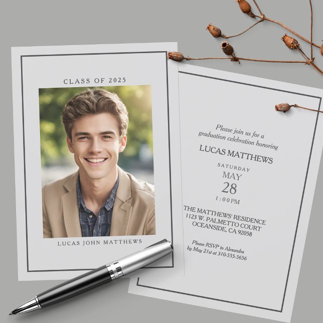 Class of 2025 Classic Custom Photo Graduation Invitation (A classic minimalist graduation invitation to celebrate your graduate's achievement.)