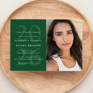 Class of 2025 classic green photo graduation party invitation