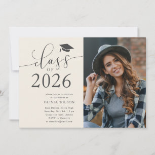 Class of 2025 Cream Graduation Party Photo  Invitation