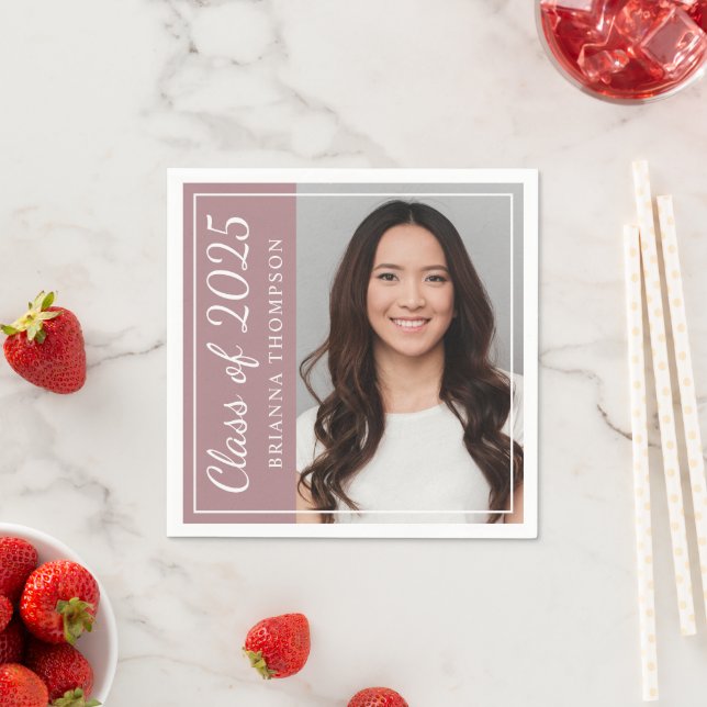 Class of 2025 Dusty Rose Graduation Party Photo Napkin (Insitu)