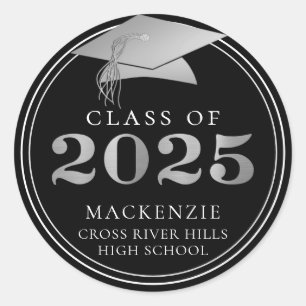 Class of 2025 Elegant Silver Gold Personalized Classic Round Sticker