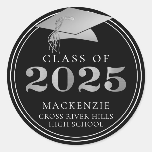 Class of 2025 Elegant Silver Gold Personalized Classic Round Sticker (Front)