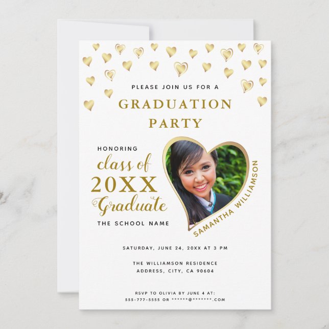 Class of 2025 Elegant White and Gold Graduation Invitation (Front)